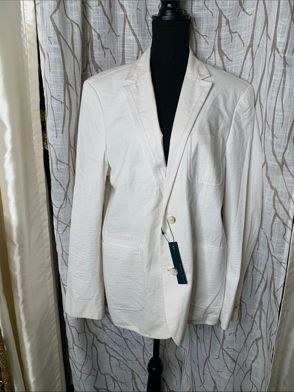 NWT Perry Ellis Men's White Searsucker  Textured Blazer/sportscoat